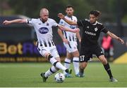 24 July 2019; Chris Shields of Dundalk in action against Abdullah Zoubir of Qarabag FK during the UEFA Champions League Second Qualifying Round 1st Leg match between Dundalk and Qarabag FK at Oriel Park in Dundalk, Louth. Photo by Ben McShane/Sportsfile