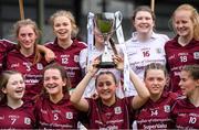 24 July 2019; Galway captain Chellene Trill and her team-mates celebrate with the cup after the All-Ireland U16 ‘A’ Championship Final 2019 match between Galway and Meath at St Rynagh's in Banagher, Co Offaly. Photo by Piaras Ó Mídheach/Sportsfile
