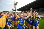 24 July 2019; Longford captain Lauren McGuire celebrates with the cup following the All-Ireland U16 ‘B’ Championship Final 2019 match between Longford and Waterford at St Brendans Park in Birr, Co Offaly. Photo by David Fitzgerald/Sportsfile