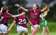 24 July 2019; Kiara Kearney of Galway, right, celebrates with her team-mates Emily O'Connor, left, and Cailin Keaveney after the All-Ireland U16 ‘A’ Championship Final 2019 match between Galway and Meath at St Rynagh's in Banagher, Co Offaly. Photo by Piaras Ó Mídheach/Sportsfile