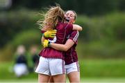 24 July 2019; Galway captain Chellene Trill, right, celebrates with team-mate Emma Madden after the All-Ireland U16 ‘A’ Championship Final 2019 match between Galway and Meath at St Rynagh's in Banagher, Co Offaly. Photo by Piaras Ó Mídheach/Sportsfile