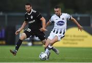 24 July 2019; Michael Duffy of Dundalk in action against Abbas Huseynov of Qarabag FK during the UEFA Champions League Second Qualifying Round 1st Leg match between Dundalk and Qarabag FK at Oriel Park in Dundalk, Louth. Photo by Ben McShane/Sportsfile