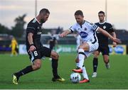 24 July 2019; Dane Massey of Dundalk in action against Simeon Slavchev of Qarabag FK during the UEFA Champions League Second Qualifying Round 1st Leg match between Dundalk and Qarabag FK at Oriel Park in Dundalk, Louth. Photo by Ben McShane/Sportsfile