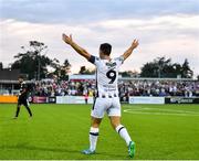 24 July 2019; Patrick Hoban of Dundalk, centre, celebrates after scoring his side's first goal during the UEFA Champions League Second Qualifying Round 1st Leg match between Dundalk and Qarabag FK at Oriel Park in Dundalk, Louth. Photo by Seb Daly/Sportsfile