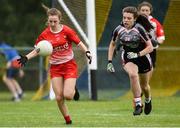 24 July 2019; Laoise McElroy of Louth in action against Cora Gilligan of Sligo during the All-Ireland U16 ‘C’ Championship Final 2019 match between Louth and Sligo at Mullahoran in Co Cavan. Photo by Oliver McVeigh/Sportsfile