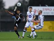 24 July 2019; Ailton Ferreira Silva of Qarabag FK in action against Seán Gannon, centre, and Chris Shields of Dundalk during the UEFA Champions League Second Qualifying Round 1st Leg match between Dundalk and Qarabag FK at Oriel Park in Dundalk, Louth. Photo by Seb Daly/Sportsfile