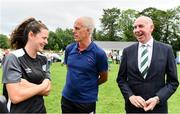 25 July 2019; Republic of Ireland manager Mick McCarthy, centre, with Amanda McQuillan of Republic of Ireland, left, and David Tully, Trim Celtic Chairman, during the FAI Festival of Football at Trim Celtic in Trim, Meath. Photo by Sam Barnes/Sportsfile