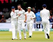 26 July 2019; Stuart Thompson of Ireland, 2nd from left, is congratulated by Ireland teammates after taking the final wicket of the England innings, that of Olly Stone during day three of the Specsavers Test Match between Ireland and England at Lords Cricket Ground in London, England. Photo by Matt Impey/Sportsfile