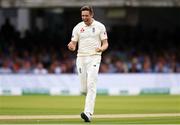 26 July 2019; Chris Woakes of England celebrates taking the wicket of Paul Stirling during day three of the Specsavers Test Match between Ireland and England at Lords Cricket Ground in London, England. Photo by Matt Impey/Sportsfile