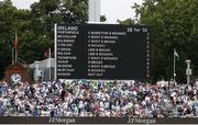 26 July 2019; The electronic scoreboard shows Ireland’s 2nd innings during day three of the Specsavers Test Match between Ireland and England at Lords Cricket Ground in London, England. Photo by Matt Impey/Sportsfile