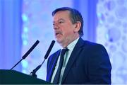 26 July 2019; FAI President Donal Conway speaking during the FAI Delegates Dinner and Communications Awards at Knightsbrook Hotel in Trim, Meath. Photo by Seb Daly/Sportsfile