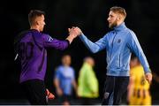 26 July 2019; Suspended UCD goalkeeper Conor Kearns, right,  consoles Tom Murphy of UCD following the SSE Airtricity League Premier Division match between UCD and Waterford at UCD Bowl in Belfield, Dublin. Photo by Ben McShane/Sportsfile