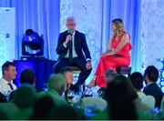 26 July 2019; Republic of Ireland manager Mick McCarthy and MC Marie Crowe in conversation during the FAI Delegates Dinner and Communications Awards at Knightsbrook Hotel in Trim, Meath. Photo by Seb Daly/Sportsfile
