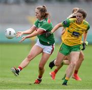 27 July 2019; Sinead Cafferky of Mayo in action against Niamh Boyle of Donegal during the TG4 All-Ireland Ladies Football Senior Championship Group 4 Round 3 match between Donegal and Mayo at Bord Na Mona O'Connor Park in Tullamore, Offaly. Photo by Ben McShane/Sportsfile