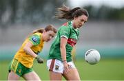 27 July 2019; Niamh Kelly of Mayo in action against Niamh Carr of Donegal during the TG4 All-Ireland Ladies Football Senior Championship Group 4 Round 3 match between Donegal and Mayo at Bord Na Mona O'Connor Park in Tullamore, Offaly. Photo by Ben McShane/Sportsfile