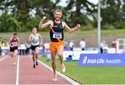27 July 2019; Jayme Rossiter of Clonliffe Harriers A.C., Co. Dublin, celebrates winning the Men's 3km Steeplechase during day one of the Irish Life Health National Senior Track & Field Championships at Morton Stadium in Santry, Dublin. Photo by Sam Barnes/Sportsfile