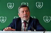 27 July 2019; FAI President Donal Conway speaking at a press conference after the FAI AGM at Knightsbrook Hotel in Trim, Meath. Photo by Brendan Moran/Sportsfile