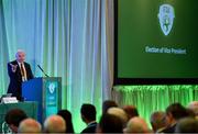 27 July 2019; FAI Vice President candidate Gerry McAnaney addresses the members during the FAI AGM at Knightsbrook Hotel in Trim, Meath. Photo by Brendan Moran/Sportsfile