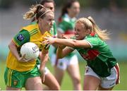 27 July 2019; Niamh McLaughlin of Donegal in action against Éilis Roynane of Mayo during the TG4 All-Ireland Ladies Football Senior Championship Group 4 Round 3 match between Donegal and Mayo at Bord Na Mona O'Connor Park in Tullamore, Offaly. Photo by Ben McShane/Sportsfile