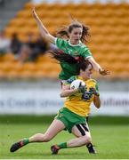 27 July 2019; Katy Herron of Donegal in action against Dayna Finn of Mayo during the TG4 All-Ireland Ladies Football Senior Championship Group 4 Round 3 match between Donegal and Mayo at Bord Na Mona O'Connor Park in Tullamore, Offaly. Photo by Ben McShane/Sportsfile