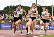 27 July 2019; Claire Mooney of U.C.D. A.C., Co. right, and Denise Toner of Clones A.C., Co. Monaghan, lead the field whilst competing in the Women's 800m heats during day one of the Irish Life Health National Senior Track & Field Championships at Morton Stadium in Santry, Dublin. Photo by Sam Barnes/Sportsfile