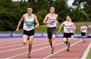 27 July 2019; Kevin Woods of Crusaders A.C., Co. Dublin, centre, competing in Men's 800m heat during day one of the Irish Life Health National Senior Track & Field Championships at Morton Stadium in Santry, Dublin. Photo by Sam Barnes/Sportsfile