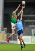 27 July 2019; Dylan Thornton of Mayo in action against Dara Purcell of Dublin during the Electric Ireland GAA Football All-Ireland Minor Championship Quarter-Final match between Mayo and Dublin at Glennon Brothers Pearse Park in Longford. Photo by Seb Daly/Sportsfile