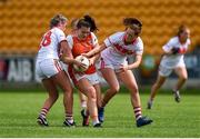 27 July 2019; Clodagh McCambridge of Armagh in action against Chloe Collins, left, and Meabh Cahalane of Cork during the TG4 All-Ireland Ladies Football Senior Championship Group 1 Round 3 match between Armagh and Cork at Bord Na Mona O'Connor Park in Tullamore, Offaly. Photo by Ben McShane/Sportsfile