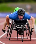 27 July 2019; Isaac Towers on his way to winning the Men's 800m Wheelchair event during day one of the Irish Life Health National Senior Track & Field Championships at Morton Stadium in Santry, Dublin. Photo by Sam Barnes/Sportsfile
