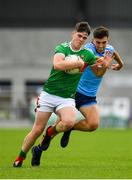 27 July 2019; Ethan Henry of Mayo in action against Harry Colclough of Dublin during the Electric Ireland GAA Football All-Ireland Minor Championship Quarter-Final match between Mayo and Dublin at Glennon Brothers Pearse Park in Longford. Photo by Seb Daly/Sportsfile