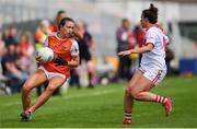 27 July 2019; Tiarna Grimes of Armagh in action against Shauna Kelly of Cork during the TG4 All-Ireland Ladies Football Senior Championship Group 1 Round 3 match between Armagh and Cork at Bord Na Mona O'Connor Park in Tullamore, Offaly. Photo by Ben McShane/Sportsfile