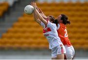 27 July 2019; Melissa Duggan of Cork in action against Sarah Marley of Armagh during the TG4 All-Ireland Ladies Football Senior Championship Group 1 Round 3 match between Armagh and Cork at Bord Na Mona O'Connor Park in Tullamore, Offaly. Photo by Ben McShane/Sportsfile