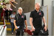27 July 2019; Chris Shields and Dean Jarvis of Dundalk arrive ahead of the SSE Airtricity League Premier Division match between St Patrick's Athletic and Dundalk at Richmond Park in Dublin. Photo by Michael P Ryan/Sportsfile