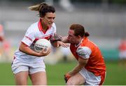 27 July 2019; Doireannn O'Sullivan of Cork in action against Caoimhe Morgan of Armagh during the TG4 All-Ireland Ladies Football Senior Championship Group 1 Round 3 match between Armagh and Cork at Bord Na Mona O'Connor Park in Tullamore, Offaly. Photo by Ben McShane/Sportsfile