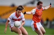 27 July 2019; Doireannn O'Sullivan of Cork in action against Caoimhe Morgan of Armagh during the TG4 All-Ireland Ladies Football Senior Championship Group 1 Round 3 match between Armagh and Cork at Bord Na Mona O'Connor Park in Tullamore, Offaly. Photo by Ben McShane/Sportsfile