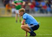 27 July 2019; Alex Rogers of Dublin reacts following his side's defeat during the Electric Ireland GAA Football All-Ireland Minor Championship Quarter-Final match between Mayo and Dublin at Glennon Brothers Pearse Park in Longford. Photo by Seb Daly/Sportsfile