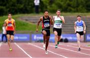27 July 2019; Leon Reid of Menapians A.C., Co. Wexford, centre, on his way to winning his Men's 200m heat during day one of the Irish Life Health National Senior Track & Field Championships at Morton Stadium in Santry, Dublin. Photo by Sam Barnes/Sportsfile
