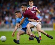 27 July 2019; Ross McGarry of Dublin in action against Cian Potter of Galway during the EirGrid GAA Football All-Ireland U20 Championship Semi-Final match between Galway and Dublin at Glennon Brothers Pearse Park in Longford. Photo by Seb Daly/Sportsfile