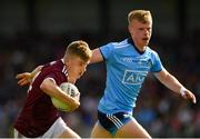 27 July 2019; Liam Costello of Galway in action against Eoin O'Dea of Dublin during the EirGrid GAA Football All-Ireland U20 Championship Semi-Final match between Galway and Dublin at Glennon Brothers Pearse Park in Longford. Photo by Seb Daly/Sportsfile