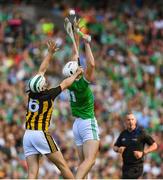 27 July 2019; Kyle Hayes of Limerick in action against Pádraig Walsh of Kilkenny during the GAA Hurling All-Ireland Senior Championship Semi-Final match between Kilkenny and Limerick at Croke Park in Dublin. Photo by Ramsey Cardy/Sportsfile