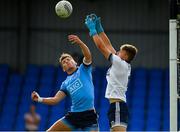 27 July 2019; Karl Lynch Bissett, left, and David O'Hanlon of Dublin challenge for the same high-ball during the EirGrid GAA Football All-Ireland U20 Championship Semi-Final match between Galway and Dublin at Glennon Brothers Pearse Park in Longford. Photo by Seb Daly/Sportsfile
