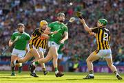27 July 2019; William O'Donoghue of Limerick in action against Paul Murphy, 2, and Richie Leahy of Kilkenny, during the GAA Hurling All-Ireland Senior Championship Semi-Final match between Kilkenny and Limerick at Croke Park in Dublin. Photo by Ray McManus/Sportsfile