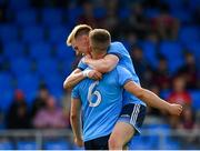 27 July 2019; Kieran Kennedy, right, and Neil Matthews of Dublin celebrate following their side's victory during the EirGrid GAA Football All-Ireland U20 Championship Semi-Final match between Galway and Dublin at Glennon Brothers Pearse Park in Longford. Photo by Seb Daly/Sportsfile