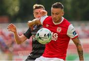 27 July 2019; Mikey Drennan of St Patrick's Athletic in action against Daniel Kelly of Dundalk during the SSE Airtricity League Premier Division match between St Patrick's Athletic and Dundalk at Richmond Park in Dublin. Photo by Michael P Ryan/Sportsfile