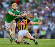 27 July 2019; Richie Hogan of Kilkenny is tackled by Richie English of Limerick during the GAA Hurling All-Ireland Senior Championship Semi-Final match between Kilkenny and Limerick at Croke Park in Dublin. Photo by Ray McManus/Sportsfile