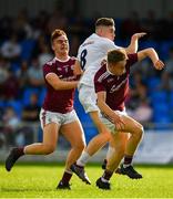 27 July 2019; Shane Flynn of Kildare in action against James McLaughlin, left, and Jonathan McGrath of Galway during the Electric Ireland GAA Football All-Ireland Minor Championship Quarter-Final match between Kildare and Galway at Glennon Brothers Pearse Park in Longford. Photo by Seb Daly/Sportsfile