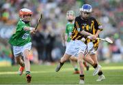 27 July 2019; Derry Óg Cox, Aghamore NS, Ballyhaunis, Mayo, representing Kilkenny, in action against Ronan Brennan, St Naile’s PS, Kinawley, Fermanagh, representing Limerick, during the INTO Cumann na mBunscol GAA Respect Exhibition Go Games at the GAA Hurling All-Ireland Senior Championship Semi-Final match between Limerick and Kilkenny at Croke Park in Dublin. Photo by Ramsey Cardy/Sportsfile