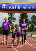 28 July 2019; Marian and Rob Heffernan with their daughters Tara and Regan, front, celebrate at the finish line during the Athletics Ireland Festival of Running at Morton Stadium in Santry, Dublin. Photo by Harry Murphy/Sportsfile