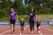 28 July 2019; Marian and Rob Heffernan with their daughters Tara and Regan run towards the finish line during the Athletics Ireland Festival of Running at Morton Stadium in Santry, Dublin. Photo by Harry Murphy/Sportsfile