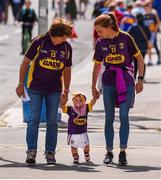 28 July 2019; Wexford supporters, Carmel Dunbar, left, and Clodagh Dunbar, with Molly Dunbar, aged 1, from Riverchapel, Co Wexford, ahead of the GAA Hurling All-Ireland Senior Championship Semi Final match between Wexford and Tipperary at Croke Park in Dublin. Photo by Daire Brennan/Sportsfile